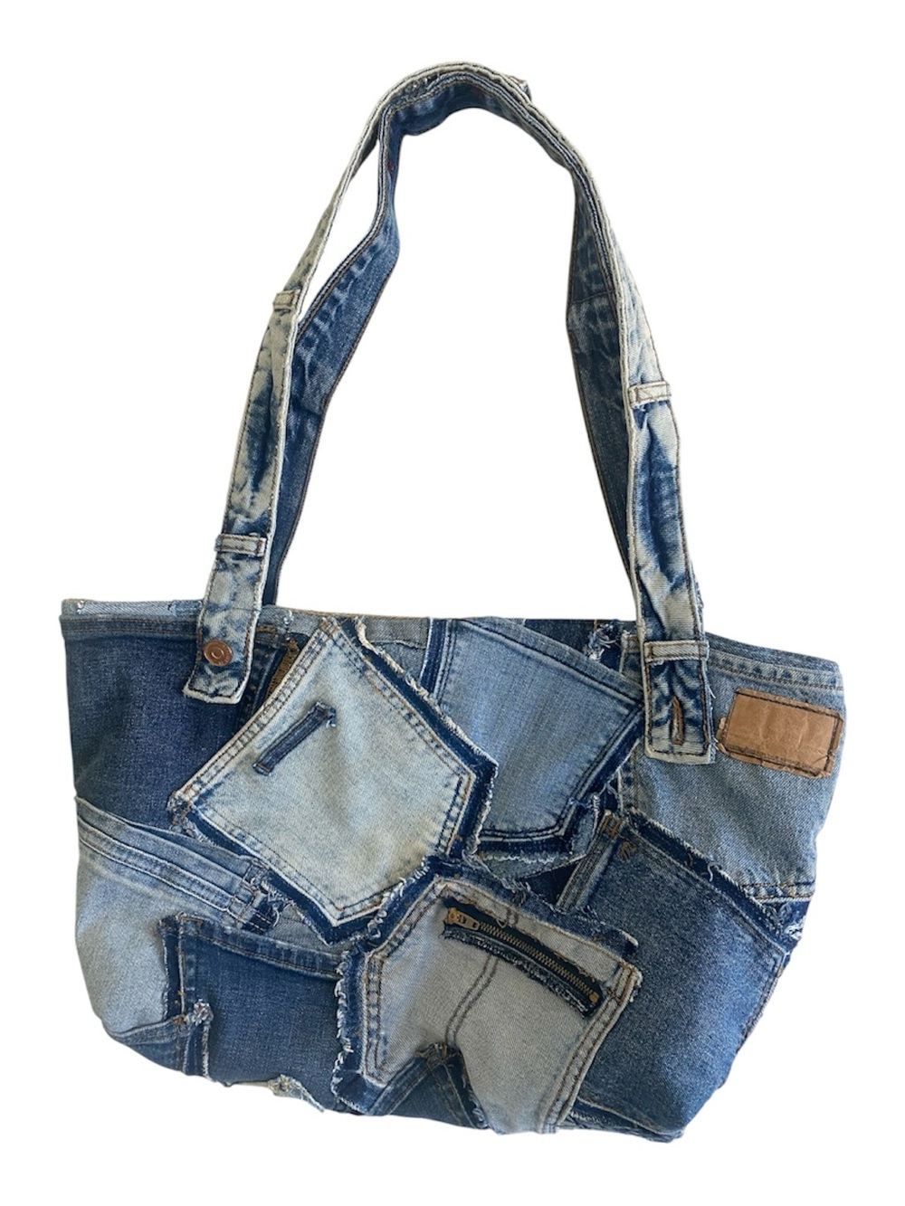 One-of-a-Kind UniquUpcycled Denim Tote – Made from Reclaimed Denim Jeans Pockets